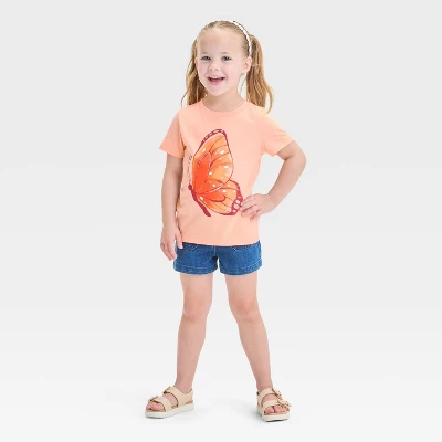 Toddler Girls' Butterfly Graphic T-Shirt - Cat & Jack™ Peach Orange 3 Toddler Girls' Butterfly Graphic T-Shirt - Cat & Jack™ Peach Orange - Image 3