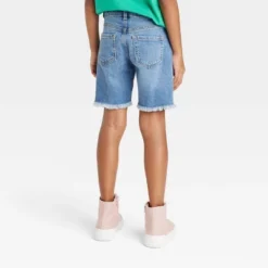 Girls' Destructed Relaxed Midi Jean Shorts - Cat & Jack™ Medium Wash