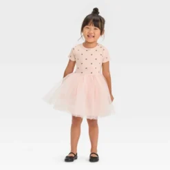 Toddler Girls' Bow-Tie Short Sleeve Knit Tulle Dress - Cat & Jack™ Pink -Cat & Jack GUEST 5bcf8a52 21f6 4b0b aadc ca70cf1dd79f