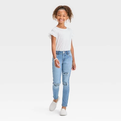 Girls' High-Rise Destructed Super Stretch Skinny Jeans - Cat & Jack™ Light Wash 2 Girls' High-Rise Destructed Super Stretch Skinny Jeans - Cat & Jack™ Light Wash - Image 2
