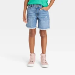 Girls' Destructed Relaxed Midi Jean Shorts - Cat & Jack™ Medium Wash -Cat & Jack GUEST 6000e22b 82c9 46a7 af7a ce4924169c31