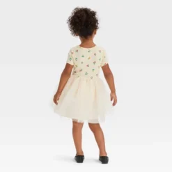 Toddler Girls' Floral Short Sleeve Knit Tulle Dress - Cat & Jack™ Off-White