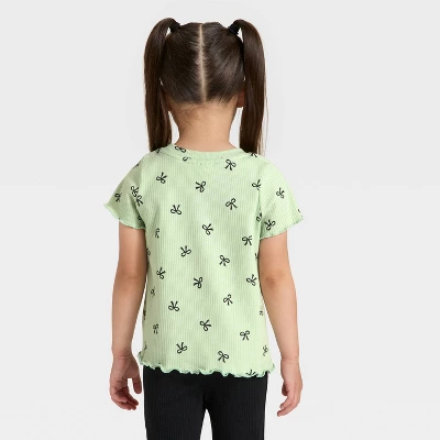 Toddler Girls' Short Sleeve Black Bow Ribbed T-Shirt - Cat & Jack™ Light Sage 18M 1 Toddler Girls' Short Sleeve Black Bow Ribbed T-Shirt - Cat & Jack™ Light Sage 18M