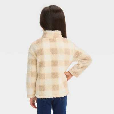 Toddler Girls' Checkered Quarter Zip-Up Jacket - Cat & Jack™ Beige 1 Toddler Girls' Checkered Quarter Zip-Up Jacket - Cat & Jack™ Beige