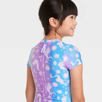 Girls' Mermaid One Piece Rash Guard - Cat & Jack™ 1 Girls' Mermaid One Piece Rash Guard - Cat & Jack™
