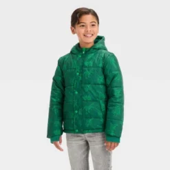 Boys' Dinosaur Puffer Jacket - Cat & Jack™ Dark Green -Cat & Jack GUEST 653a3223 86a1 4dc7 9a88 8889da797ccf