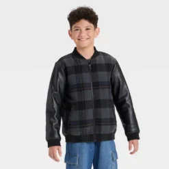 Boys' Plaid Bomber Jacket - Cat & Jack™ Black -Cat & Jack GUEST 6a120531 e7c6 4aa5 b5c1 f2a635d71685