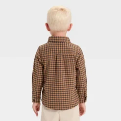 Toddler Boys' Long Sleeve Checkered Woven Shirt - Cat & Jack™ Brown/Black