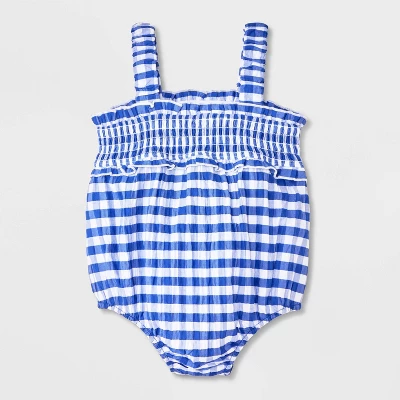 Baby Girls' Gingham Romper - Cat & Jack™ Blue 1 Baby Girls' Gingham Romper - Cat & Jack™ Blue