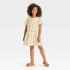 Girls' Short Sleeve Woven Dress - Cat & Jack™ Ivory Dot -Cat & Jack GUEST 7043d818 7b71 4d47 8540 3233c4e2b468