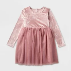 Girls' Adaptive Long Sleeve Star Velour To Tulle Dress - Cat & Jack™ Dusty Pink -Cat & Jack GUEST 71c03aa7 b741 4178 b7c2 be873bf5cc83