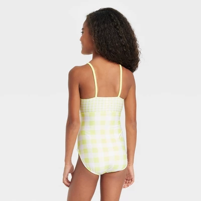 Girls' Gingham Check One Piece Swimsuit - Cat & Jack™ Green 2 Girls' Gingham Check One Piece Swimsuit - Cat & Jack™ Green - Image 2