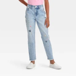 Girls' High-Rise Embroidered Ankle Straight Jeans - Cat & Jack™ Blue -Cat & Jack GUEST 7787eac2 909a 4fc7 acf2 3e26da1cdf3e