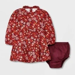 Baby Girls' Floral Twill Dress & Bottom Set - Cat & Jack™ Burgundy -Cat & Jack GUEST 778921d7 11f2 4da1 8661 19be2027c84a