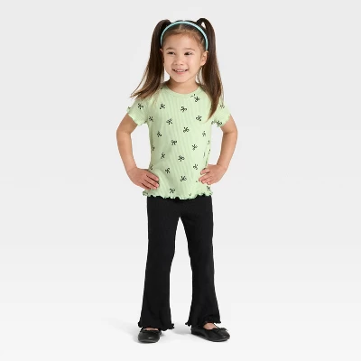 Toddler Girls' Short Sleeve Black Bow Ribbed T-Shirt - Cat & Jack™ Light Sage 18M 2 Toddler Girls' Short Sleeve Black Bow Ribbed T-Shirt - Cat & Jack™ Light Sage 18M - Image 2