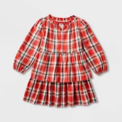 Toddler Girls' Adaptive Abdominal Access Long Sleeve Plaid Tiered Woven Dress - Cat & Jack™ Red -Cat & Jack GUEST 78c69ad3 c8bb 45fc 84a6 66f3d5a9d9c1
