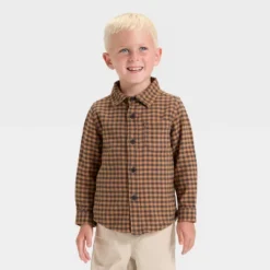 Toddler Boys' Long Sleeve Checkered Woven Shirt - Cat & Jack™ Brown/Black -Cat & Jack GUEST 7e8b7895 2ed3 44b1 a788 09c6fdef3f36