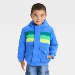 Toddler Boys' Colorblock Striped Heavyweight Puffer Jacket - Cat & Jack™ Blue -Cat & Jack GUEST 7eccfab0 b0da 4b59 a1a2 bdffc353ecca