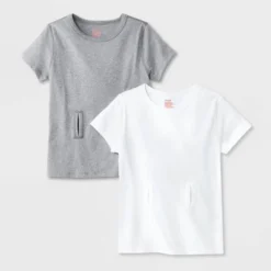 Kids' Adaptive 2pk Short Sleeve Undershirt With Abdominal Access - Cat & Jack™ Gray/White -Cat & Jack GUEST 80669743 43bd 4ad9 84ec 5713deb19431