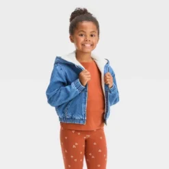 Girls' Hooded Zip-Up Faux Shearling Jean Jacket - Cat & Jack™ Medium Wash -Cat & Jack GUEST 82813bd8 2147 474a aaf2 3c37af7d2c36