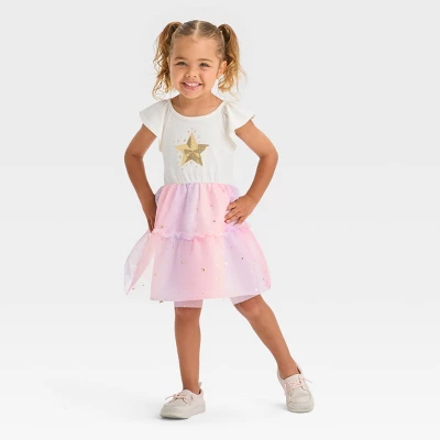 Toddler Girls' Star Short Sleeve Dress - Cat & Jack™ Cream 3 Toddler Girls' Star Short Sleeve Dress - Cat & Jack™ Cream - Image 3