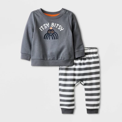 Baby 2pc 'Itsy Bitsy' Sweatshirt & Jogger Pants Set - Halloween - Cat & Jack™ Gray 4 Baby 2pc 'Itsy Bitsy' Sweatshirt & Jogger Pants Set - Halloween - Cat & Jack™ Gray - Image 4