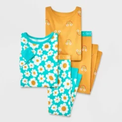 Toddler Girls' 4pc Wavy Rainbow & Daisy Pajama Set - Cat & Jack™ Yellow -Cat & Jack GUEST 8668ab3d 8027 43b7 beed a33b2fa38cb2