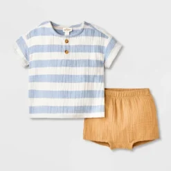 Baby Boys' Striped Henley Gauze Shorts Set - Cat & Jack™ Blue -Cat & Jack GUEST 887ff8bb 423c 4217 ad3d 46f6289df778