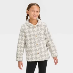 Girls' Button-Down 'Houndstooth' Shacket- Cat & Jack™ Gray/Cream -Cat & Jack GUEST 88b083ae 1cec 4375 a46c 67fff789f743