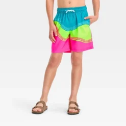 Boys' Wave Swim Shorts - Cat & Jack™ Pink/Neon Green/Turquoise Blue -Cat & Jack GUEST 891f9c09 732b 455e 8b3a 5e8bc75c9ab0