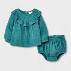 Baby Girls' Gauze Clipspot Ruffle Yoke Top & Bottom Set - Cat & Jack™ Dark Green 7 Baby Girls' Gauze Clipspot Ruffle Yoke Top & Bottom Set - Cat & Jack™ Dark Green -Cat & Jack GUEST 8973f68d 6e6b 4594 a13d f41092a58988