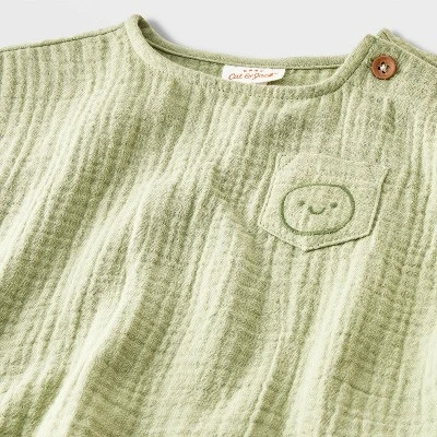 Baby Boys' 2pc Smiley Embroidered Pocket Gauze Shorts Set - Cat & Jack™ Green 2 Baby Boys' 2pc Smiley Embroidered Pocket Gauze Shorts Set - Cat & Jack™ Green - Image 2