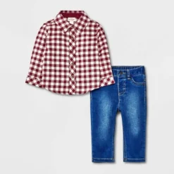 Baby Boys' Flannel Denim Top & Bottom Set - Cat & Jack™ Brown -Cat & Jack GUEST 915a7421 76f4 4d39 8316 aa6a38876c3b