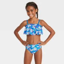 Girls' Floral Ruffle Edge Bandeau Bikini Set - Cat & Jack™ Blue -Cat & Jack GUEST 9258bffa e31b 4571 82c7 04ee3d0e6d5c