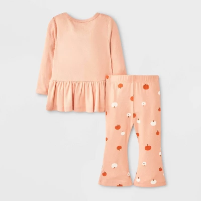 Baby Girls' 2pc Halloween Pumpkin Peplum Flared Leggings Set - Cat & Jack™ Peach Orange 1 Baby Girls' 2pc Halloween Pumpkin Peplum Flared Leggings Set - Cat & Jack™ Peach Orange