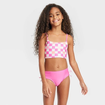 Girls' Super Smile Cropped Rashguard Set - Cat & Jack™ White/Pink 1 Girls' Super Smile Cropped Rashguard Set - Cat & Jack™ White/Pink