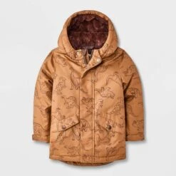 Toddler Boys' Dino Printed Hooded Parka Jacket - Cat & Jack™ Brown -Cat & Jack GUEST 973dd32b 15ea 4acc a45b 82c33a9fdbd6