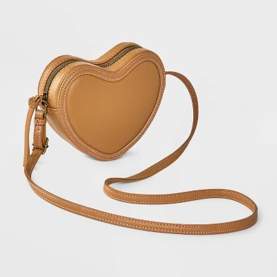 Girls' Heart Shaped Crossbody Bag - Cat & Jack™ Brown 1 Girls' Heart Shaped Crossbody Bag - Cat & Jack™ Brown