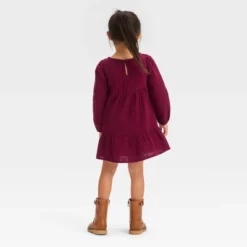 Toddler Girls' Floral Long Sleeve Dress - Cat & Jack™ Burgundy
