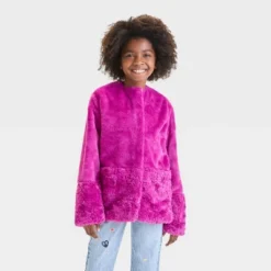Kids' Solid Faux Fur Jacket - Cat & Jack™ Magenta -Cat & Jack GUEST 9a8a1e81 3c1b 4f46 a290 0017f74b660c