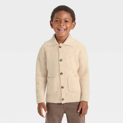 Toddler Boys' Button-Up Cardigan - Cat & Jack™ Oatmeal 3 Toddler Boys' Button-Up Cardigan - Cat & Jack™ Oatmeal - Image 3