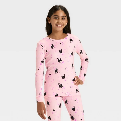 Kids' Long Sleeve Halloween Witch Cats Snuggly Soft Pajama Set - Cat & Jack™ Pink 2 Kids' Long Sleeve Halloween Witch Cats Snuggly Soft Pajama Set - Cat & Jack™ Pink - Image 2