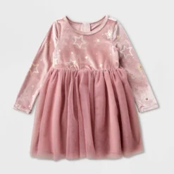 Toddler Girls' Adaptive Long Sleeve Star Velour To Tulle Dress - Cat & Jack™ Dusty Pink -Cat & Jack GUEST a196167d 2dc9 4d80 b5af c67436573066