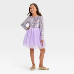 Girls' Long Sleeve Sequin Tulle Dress - Cat & Jack™ Lavender -Cat & Jack GUEST a5201e8e 0a8b 4708 acf8 39f4fc3e9b4b