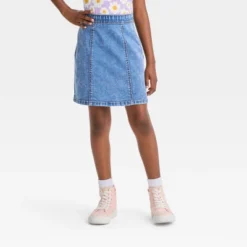 Girls' Seamed Front Jean Skirt - Cat & Jack™ Medium Wash -Cat & Jack GUEST a6073809 2f50 46ec a8fd f1fa17280ede