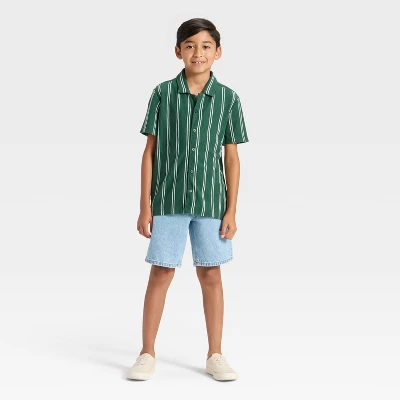 Boys' Short Sleeve Vertical Striped Button-Down Shirt - Cat & Jack™ 2 Boys' Short Sleeve Vertical Striped Button-Down Shirt - Cat & Jack™ - Image 2