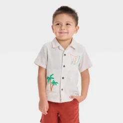 Toddler Boys' Embroidered Tropical T-Shirt - Cat & Jack™ Cream -Cat & Jack GUEST a98fd812 aeb4 48d3 93e7 6d433e126510