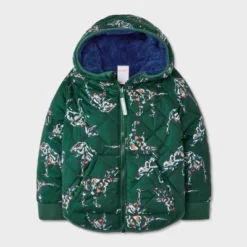 Toddler Boys' Dino Printed Quilted Reversible Puffer Jacket - Cat & Jack™ Dark Green -Cat & Jack GUEST add557f4 7481 430c bdcd b5db70741e49