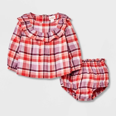 Baby Girls' Ruffle Plaid Top & Bottom Set - Cat & Jack™ Orange 4 Baby Girls' Ruffle Plaid Top & Bottom Set - Cat & Jack™ Orange - Image 4