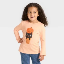 Toddler Girls' Long Sleeve Halloween Graphic T-Shirt - Cat & Jack™ Apricot Orange -Cat & Jack GUEST b2cabd04 95e6 441d ab45 a0d5d041e3d0
